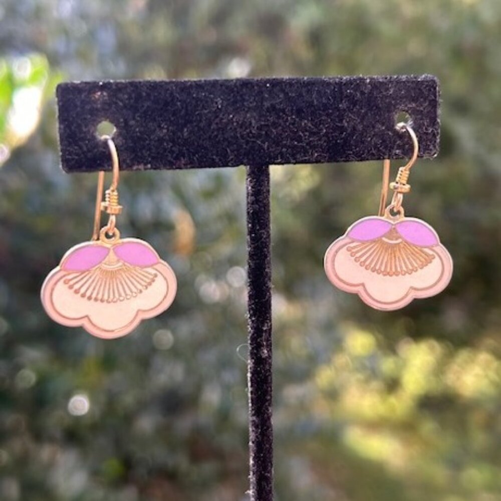 LAUREL BURCH “Plum Blossom” Cream Purple Enamel EARRINGS